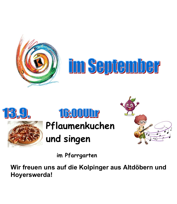 Die Kolpingfamilie Cottbus lädt herzlich am Sonntag, den 13.09.2026 um 16 Uhr die Kolpinger aus Altdöbern und Hoyerswerda ein.